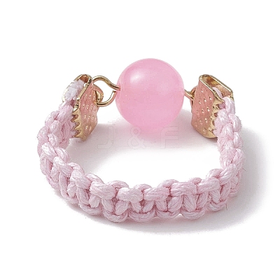 Glass Round Ball Braided Bead Style Finger Ring RJEW-JR00600-01-1