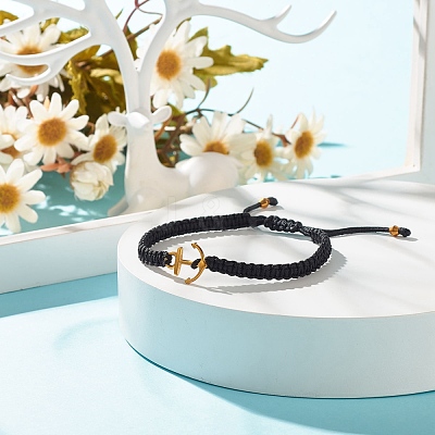 Alloy Anchor Braided Bead Bracelet BJEW-JB07845-1