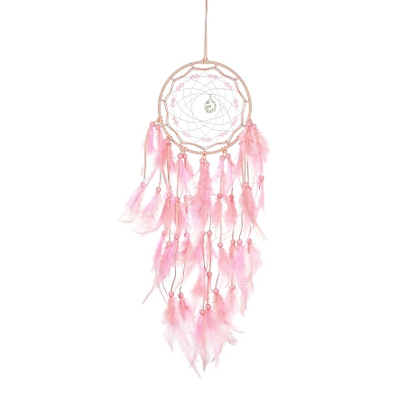 Woven Web/Net with Feather Hanging Ornaments HJEW-G025-03B-1