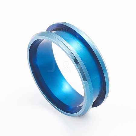201 Stainless Steel Grooved Finger Ring Settings MAK-WH0007-16L-E-1