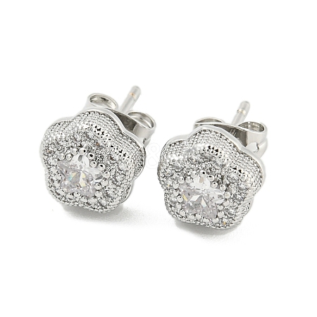 Brass Micro Pave Cubic Zirconia Ear Studs EJEW-P261-16P-1