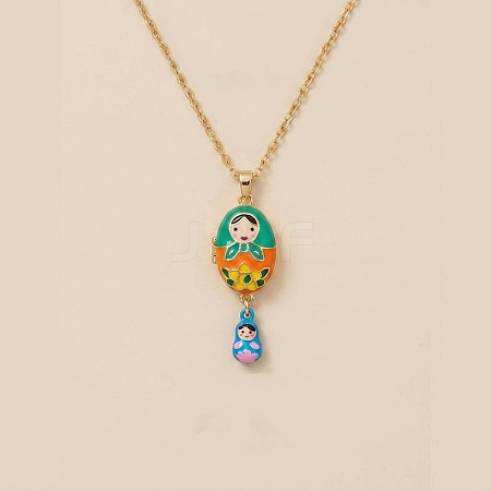 Magnetic Brass Enamel Egg with Girls Locket Pendant Necklaces for Women KK-CBAF5B9-02G-01-1