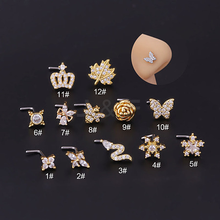 Brass Micro Pave Cubic Zirconia L-Shaped Nose Rings WGA70D4-14-1