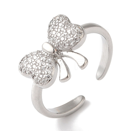 Bowknot Brass Micro Pave Clear Cubic Zirconia Open Cuff Rings for Women LS-RJEW-C098-03P-1