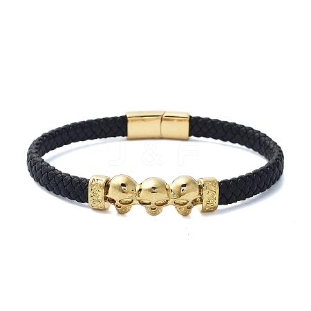 Men's Braided Black PU Leather Cord Bracelets BJEW-K243-46G-02-1