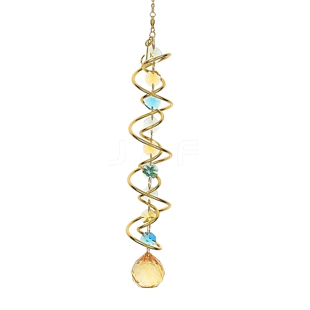 Iron Spiral & Glass Octagon & Teardrop Hanging Suncatchers HJEW-F025-01G-03-1