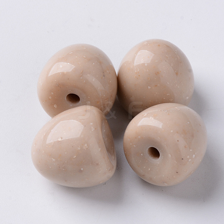  Jewelry Beads Findings Opaque Acrylic Beads, Half Drilled, Half Oval, Wheat, 15.5x15~16mm, Half Hole: 2.5mm, about 200pcs/500g