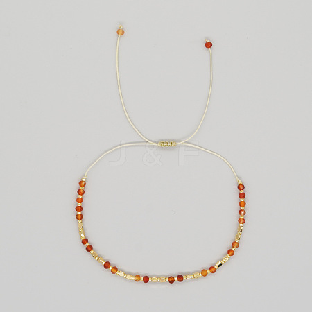 Adjustable Boho Natural Carnelian Faceted Rondelle Braided Bead Bracelets OW0255-9-1