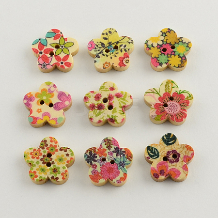2-Hole Printed Wooden Buttons BUTT-R031-239-1
