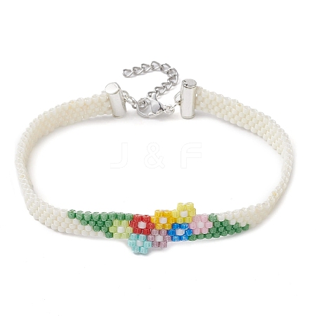 Flower Glass Seed Beads Beaded Bracelets BJEW-JB10706-1