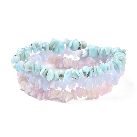 Chips Natural Larimar & Blue Lace Agate & Kunzite Beaded Stretch Bracelets Sets X-BJEW-JB05332-01-1