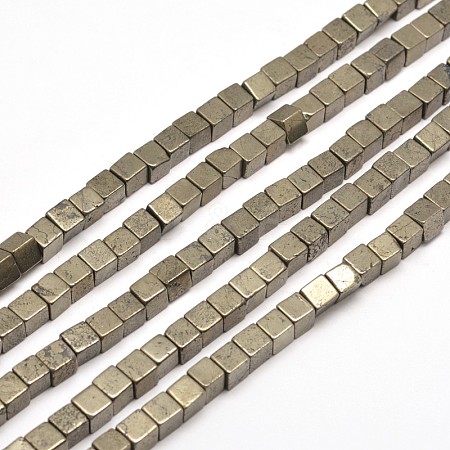 Cube Natural Pyrite Beads Strands G-I126-17-4x4mm-1