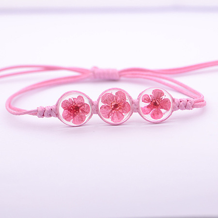Transparent Glass Dried Flower Flat Round Beads Braided Bead Bracelets FS-WG4C602-04-1