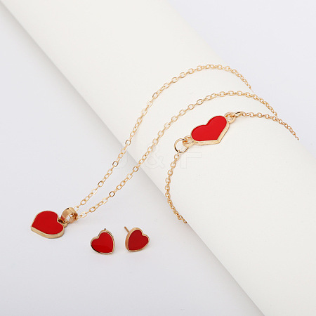 Heart Alloy Enamel Link Bracelets & Stud Earrings & Pendant Necklaces for Women FS-WG7E308-03-1
