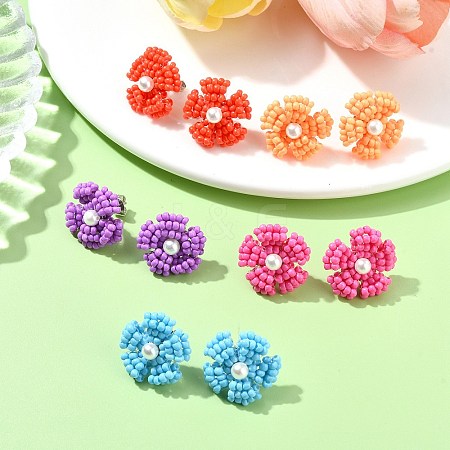 Daisy Glass Seed Beaded Stud Earrings EJEW-MZ00334-1