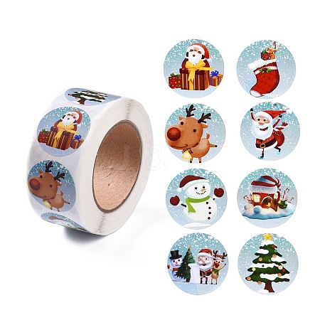 8 Patterns Christmas Round Dot Self Adhesive Paper Stickers Roll DIY-A042-01D-1