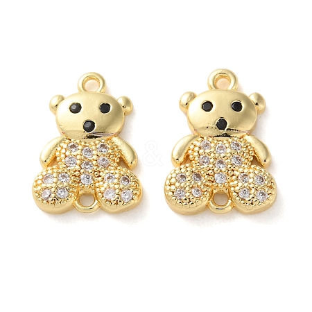 Rack Plating Brass Clear & Black Cubic Zirconia Bear Connector Charms KK-C084-15B-G-1