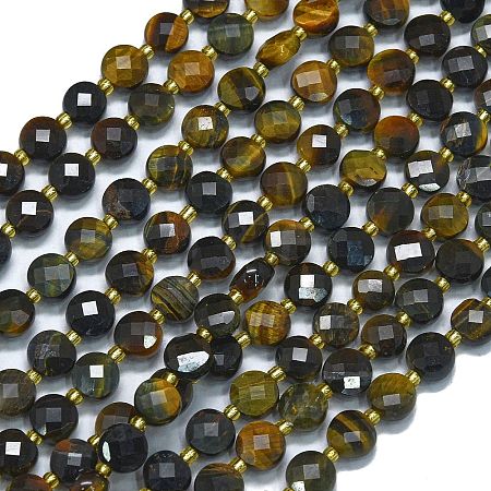 Dyed Natural Yellow & Blue Tiger Eye Beads Strands G-K389-B28-01-1