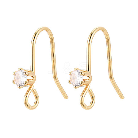 Brass Pave Clear Cubic Zirconia Earring Hooks KK-T077-17G-02-1