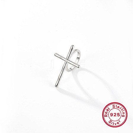 Anti-Tarnish Cross Rhodium Plated 925 Sterling Silver Finger Rings for Women PT9843-5-1