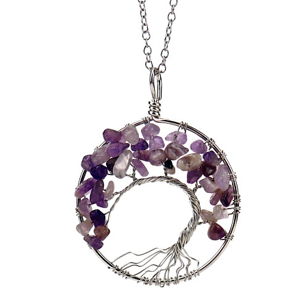 Natural Amethyst Chips Pendant Necklaces PW-WG61261-03-1