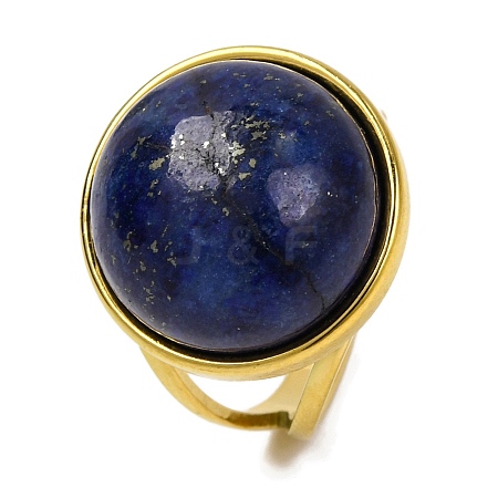 Round Natural Lapis Lazuli Finger Rings RJEW-Q822-54G-02-1