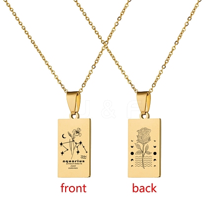 12 Constellation Stainless Steel Tarot Card Engraved Pendant Cable Chain Necklaces PW-WG94DCE-01-1