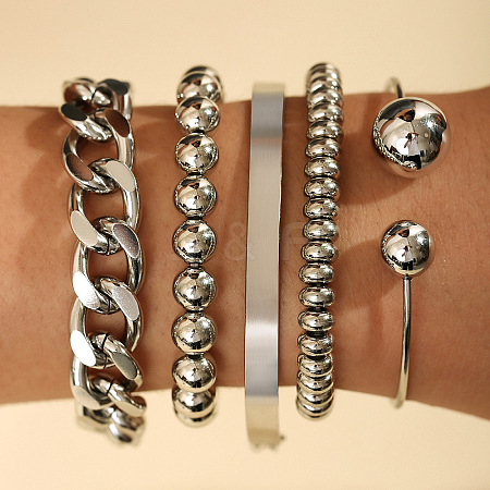 Iron & CCB Plastic Beaded Stretch Bracelets & Cuff Bangles Set for Women FS-WGEA17F-03-1