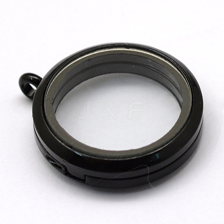 Flat Round Alloy Glass Magnetic Photo Frame Living Memory Floating Locket Pendants PALLOY-S046-01B-1