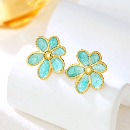 Valentine's Day 304 Stainless Steel Enamel Stud Earrings for Women EJEW-K331-01G-02-1