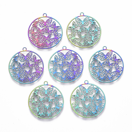 Ion Plating(IP) 201 Stainless Steel Filigree Pendants STAS-T057-17-1