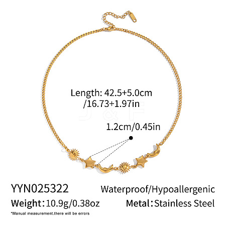 304 Stainless Steel Star Sun Moon Link Chain Necklaces for Women JZ7723-1