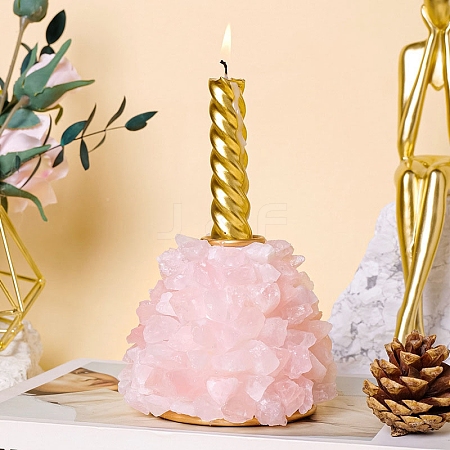 Natural Rose Quartz and Metal Candlestick Ornaments PW-WG97317-02-1