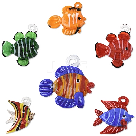 6Pcs 6 Styles Handmade Lampwork Pendants LAMP-YW0001-56-1