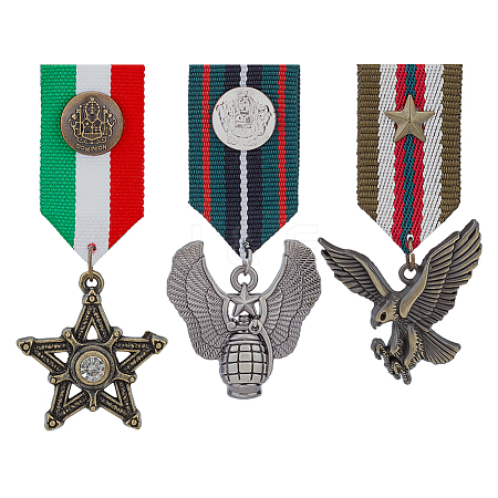3Pcs 3 Styles Wing & Eagle & Star Retro British Preppy Styel Alloy Charms Lapel Pin JEWB-GA0001-20-1