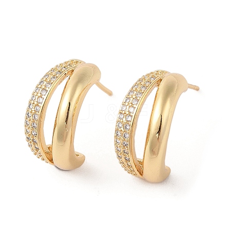 Rack Plating Brass with Cubic Zirconia Stud Earrings for Women EJEW-G394-14G-1