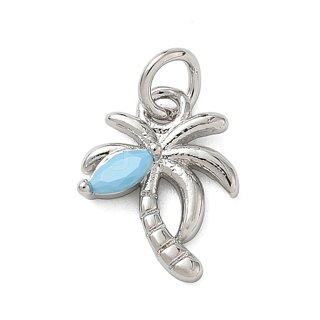 Brass Pave Light Blue Cubic Zirconia Coconut Tree Charms KK-A273-32P-1