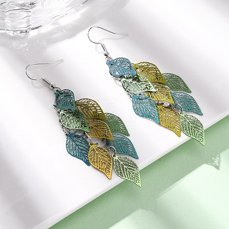430 Stainless Steel Leaf Dangle Earrings EJEW-A137-10P-01-1