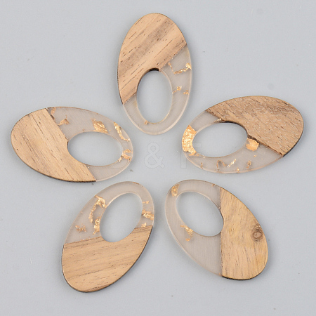 Transparent Resin & Walnut Wood Pendants RESI-S389-005A-B05-1