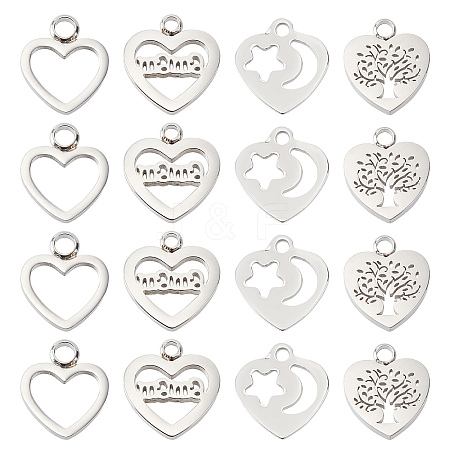 16Pcs 4 Style 304 Stainless Steel Charms STAS-DC0005-46-1
