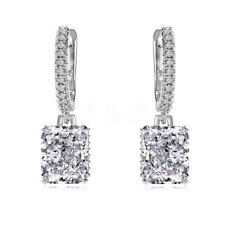 Rectangle 925 Sterling Silver Micro Pave Clear Cubic Zirconia Dangle Hoop Earrings for Woman EJEW-F350-07P-1