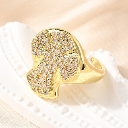 Brass Micro Pave Cubic Zirconia Cuff Rings for Women RJEW-F181-04G-1