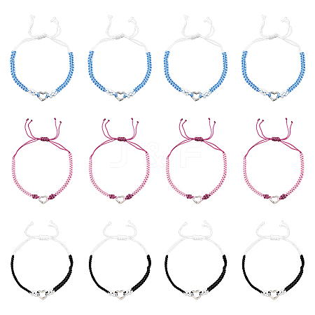 12Pcs 3 Colors Adjustable Nylon Thread Braided Bracelets for Women BJEW-GO0002-05-1
