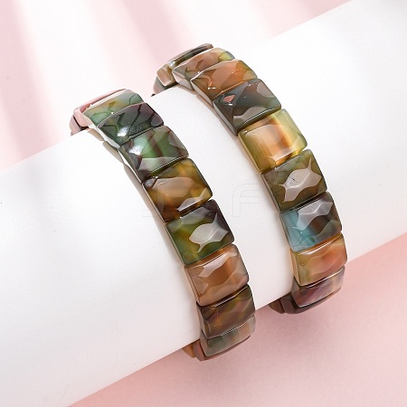 Dyed & Heated Natural Banded Agate Faceted Beaded Stretch Bracelets for Women BJEW-K251-08D-1