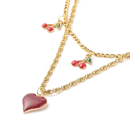 Dainty Heart & Cherry Alloy Enamel Pendant Necklaces Set for Teen Girl Women NJEW-JN03757-1