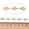 Colorful Handmade Flat Round Brass with Glass Link Chains CHC-K017-03G-3
