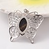 Butterfly Platinum Tone Brass Natural Tiger Eye Pendants G-M288-04-2