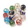 Flower Painted Transparent Glass Beads X-GLAA-Q071-01-1