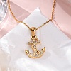 304 Stainless Steel Crystal Rhinestone Anchor Pendant Necklaces LS-NJEW-Z057-01A-G-2