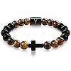8MM Natural Tiger Eye and Matte Black Obsidian Round Beaded Stretch Bracelets SL9862-25-1